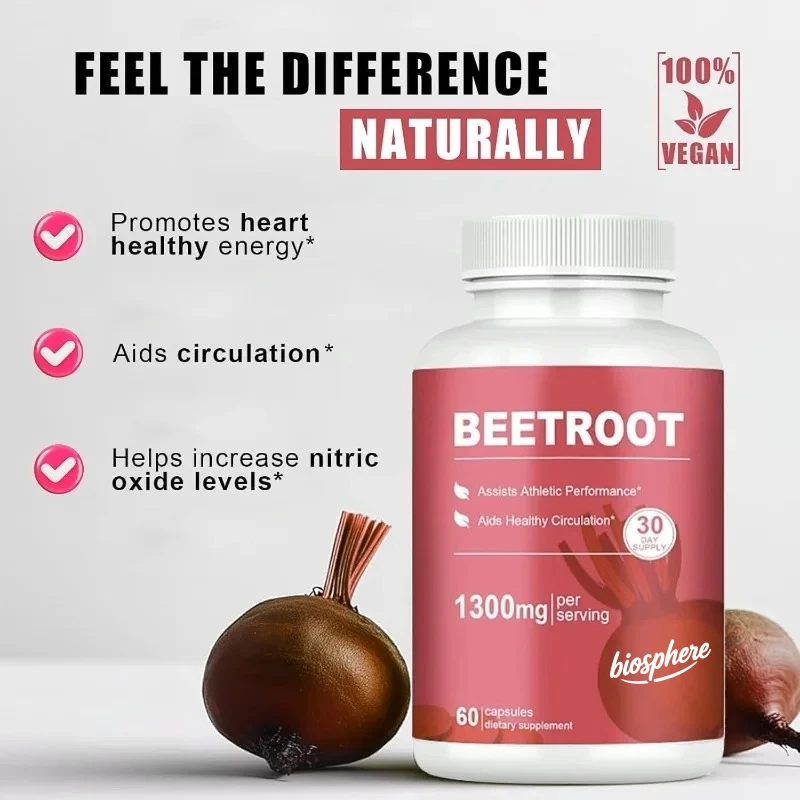 Beetroot capsule supplement contains 60 beetroot powder capsules