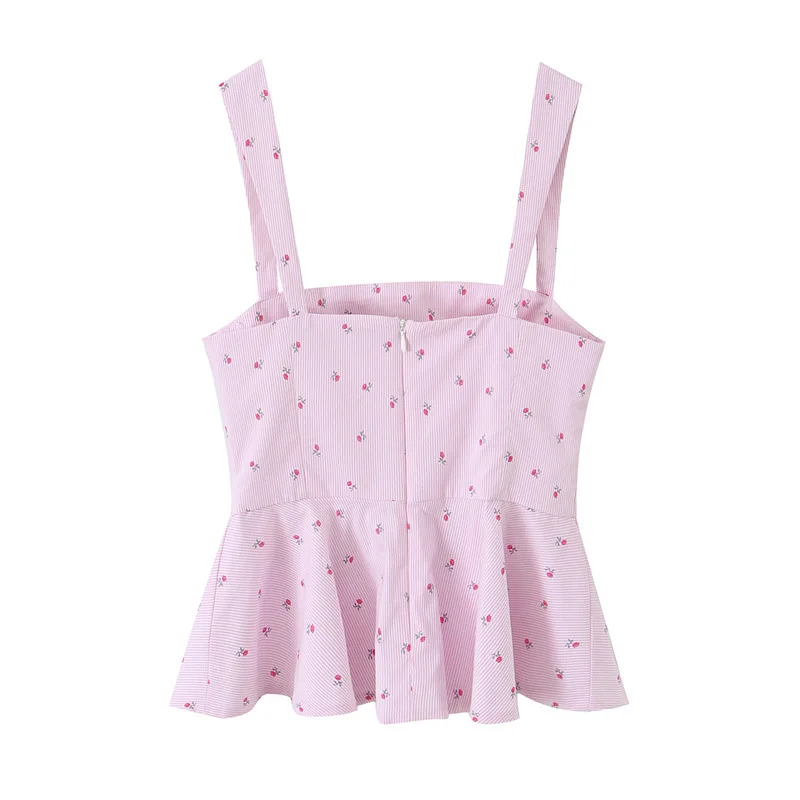 Withered 2026 Women's New Striped Flower Tight Corset Style Top Blouses Women's Clothes Shirts Tops