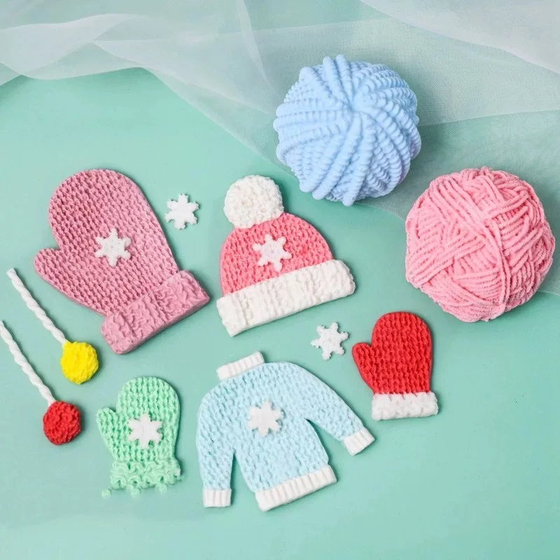 

Рождественская стерео шерстяная шариковая шляпа, перчатки, свитер, текстура, силиконовая форма для помадки, торта, свечи, ароматерапии, кухни, домашний декор