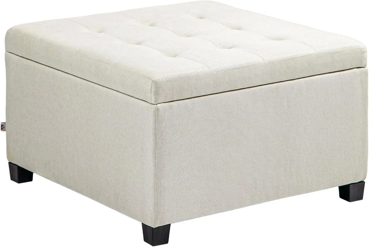 Fabric Tufted Storage Ottoman with Flip Top Seat Lid, Metal Hinge and Stable Eucalyptus Wood Frame for Living Room, Entryway