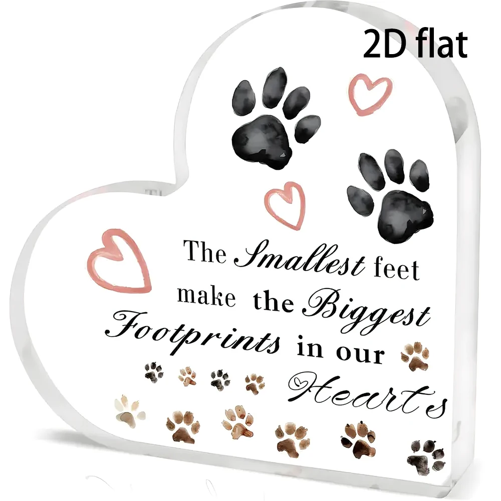 2D Flat, Heart-Shaped Pet Memorial Gift - Sympathy Bereavement Gift for Loss of Dog, Acrylic Keepsake with Paw Prints,