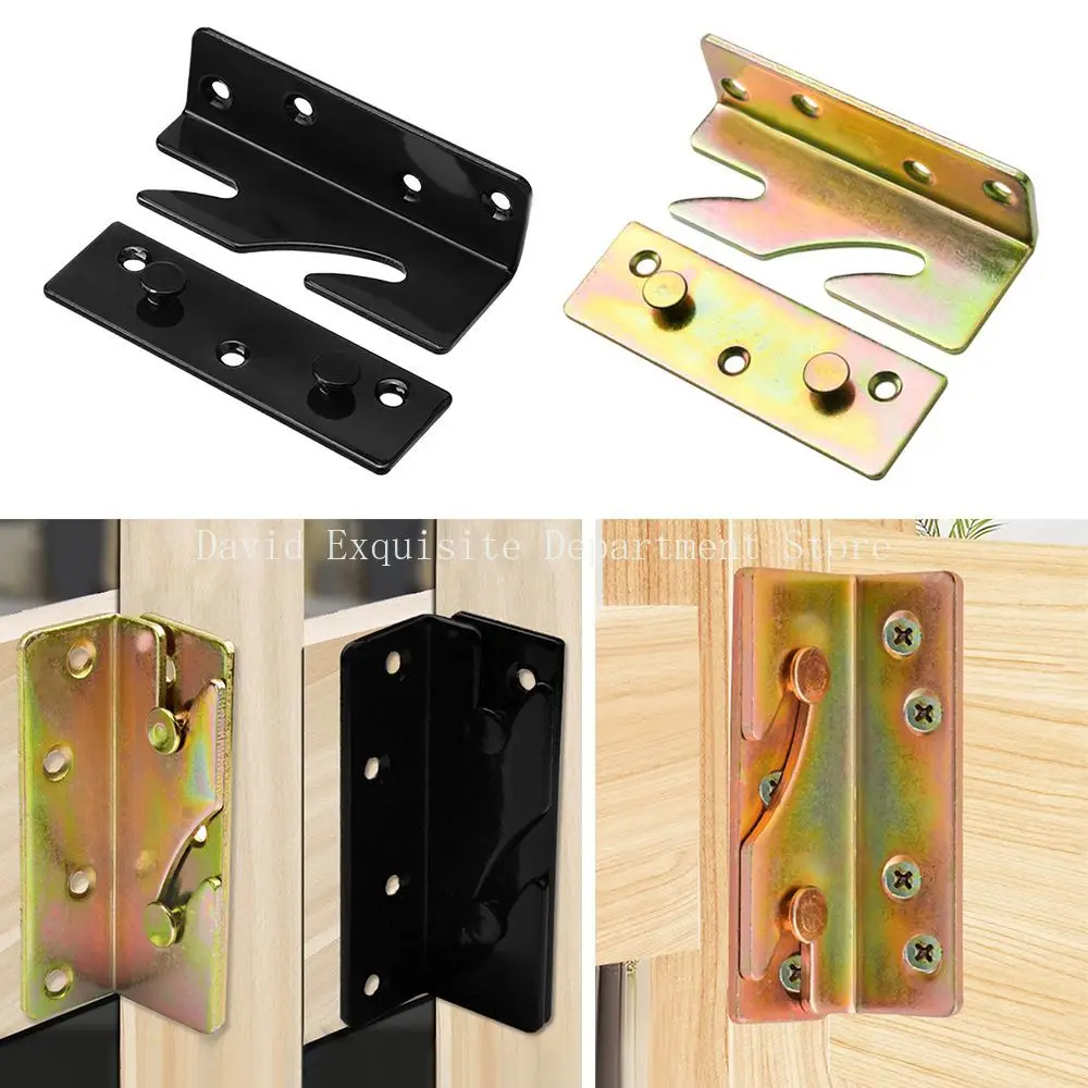 4 Set Brass Connection Corner Bed Hinge Tone Furniture Wood Bed Rail Hook Bracket Fitting Snap Connectors