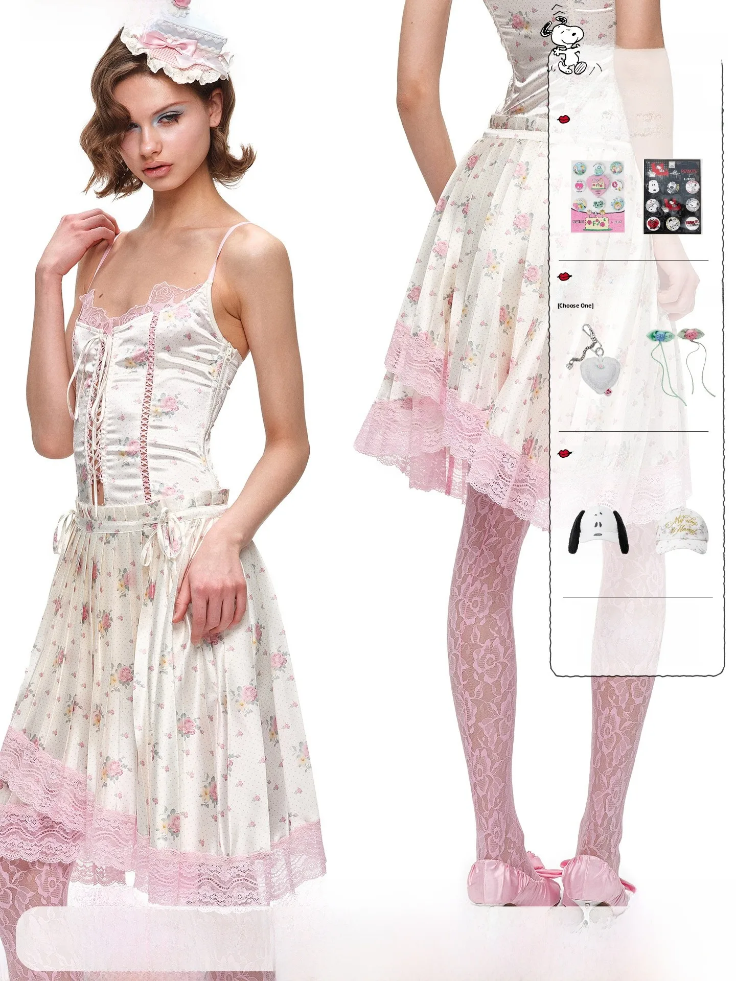 

1JINN STUDIO Premium Satin Lace Drawstring Half Skirt Asymmetrical Pleated Midi Skirt for Young Women Polyester Fiber