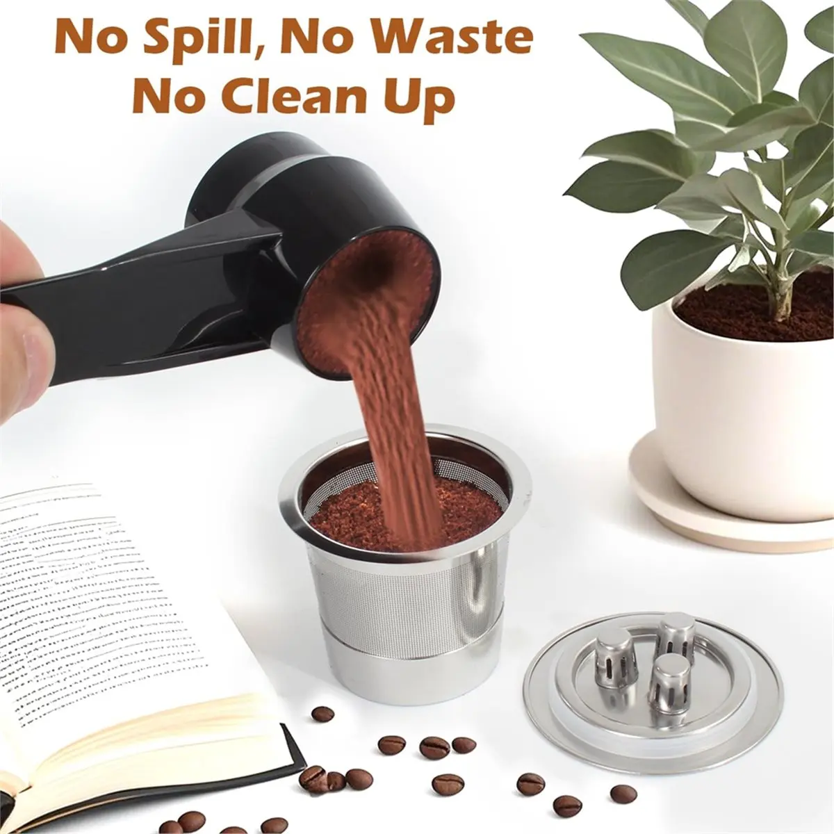 (A64E) Coffee Scoop for Reusable K Cup Refillable Coffee Pods, 2 Tablespoon Capacity, Scoop for Ground Coffee, Protein Powder