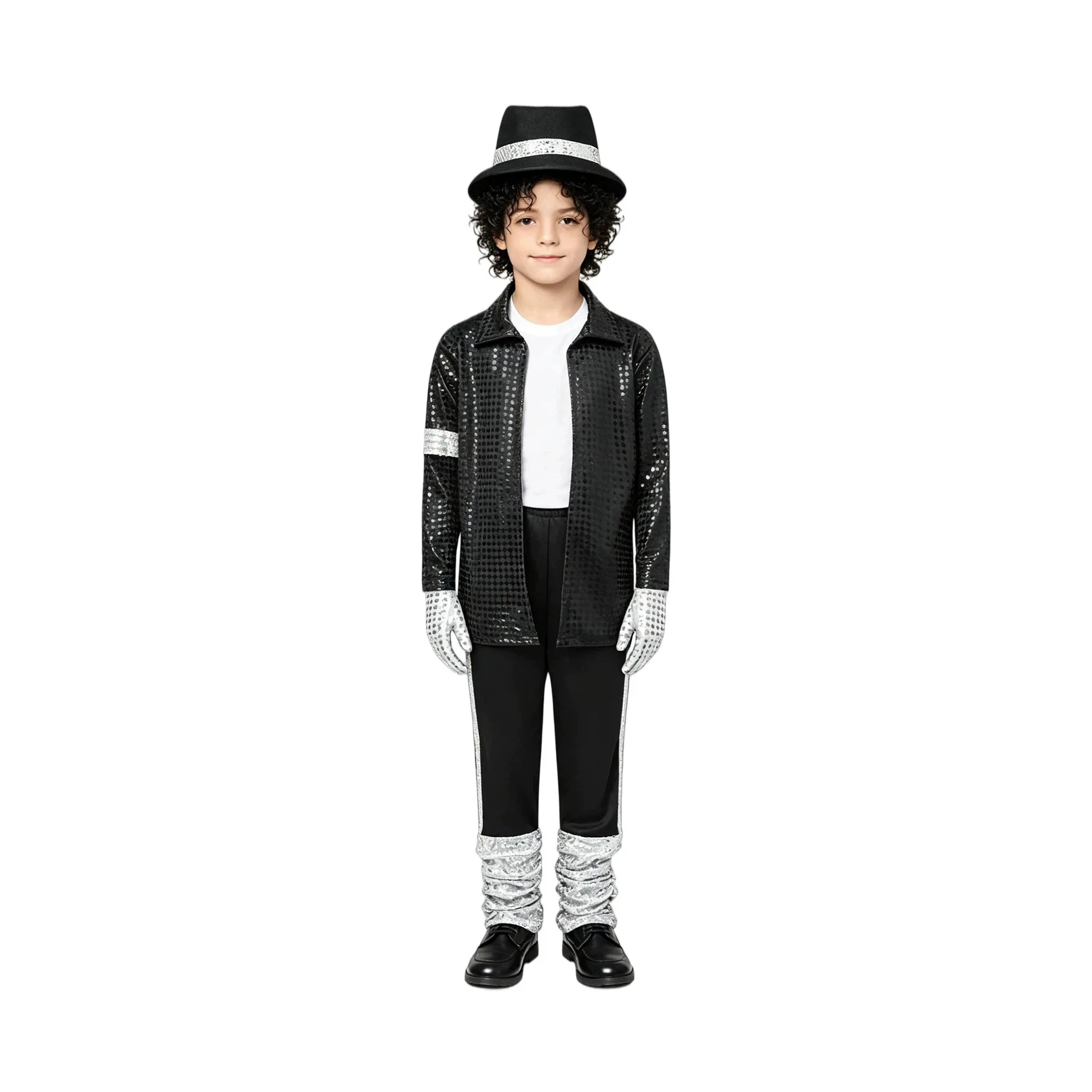 Children Boys King Pop Super Star Sequined Hat Jacket Pants Set