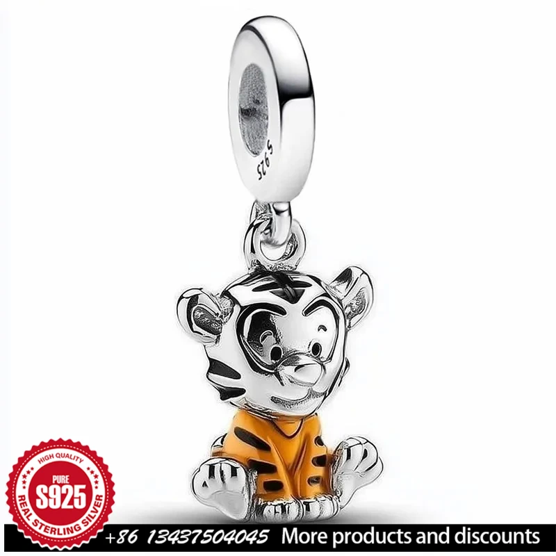 

Настраиваемый кулон из стерлингового серебра S925, бусины из стерлингового серебра Диснея, мультяшные животные, тигр, гравируемые подвески для DIY, ювелирные изделия, подарок