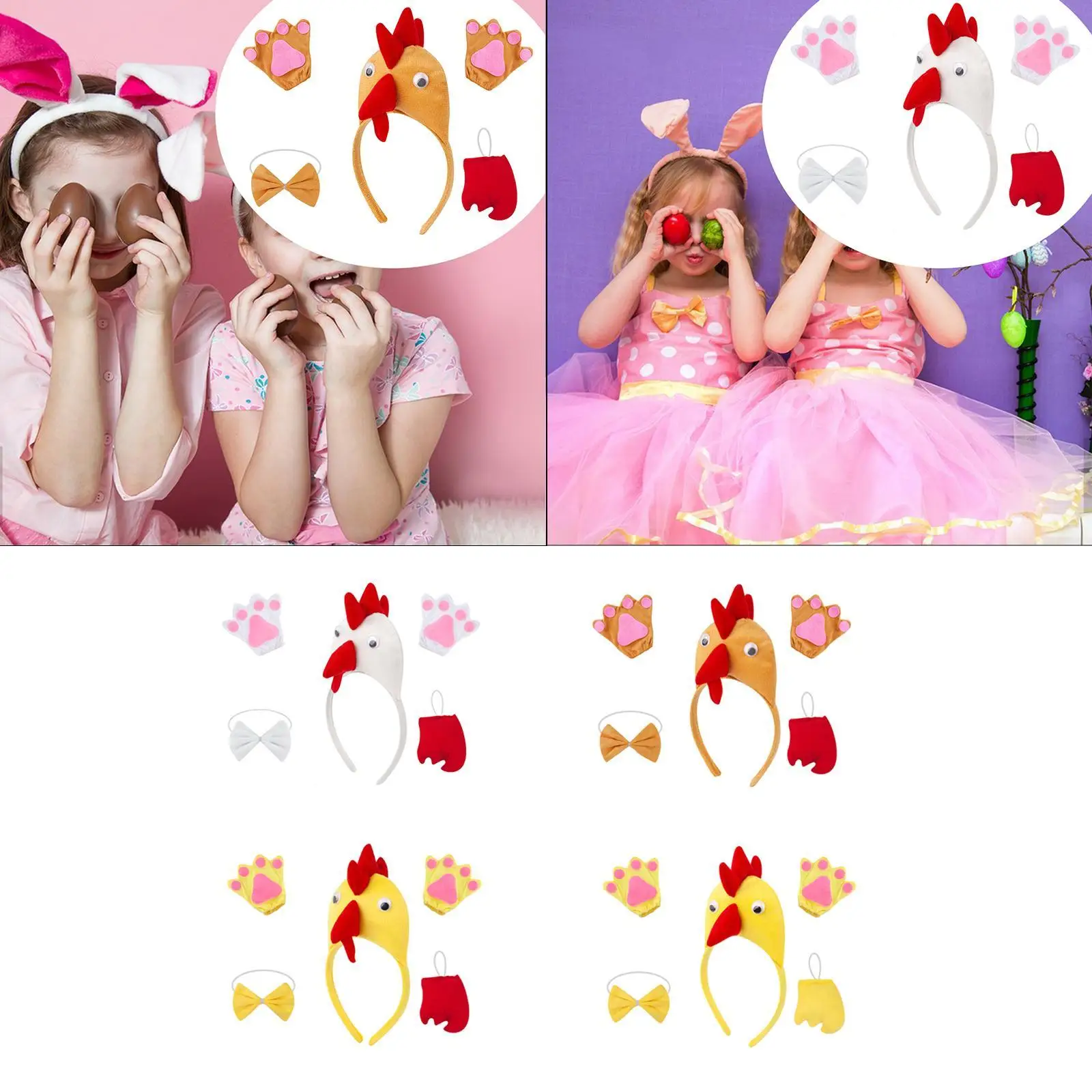 Kostium kurczaka 3D, opaska na głowę kurczaka, zestaw rękawic z ogonem i motylem