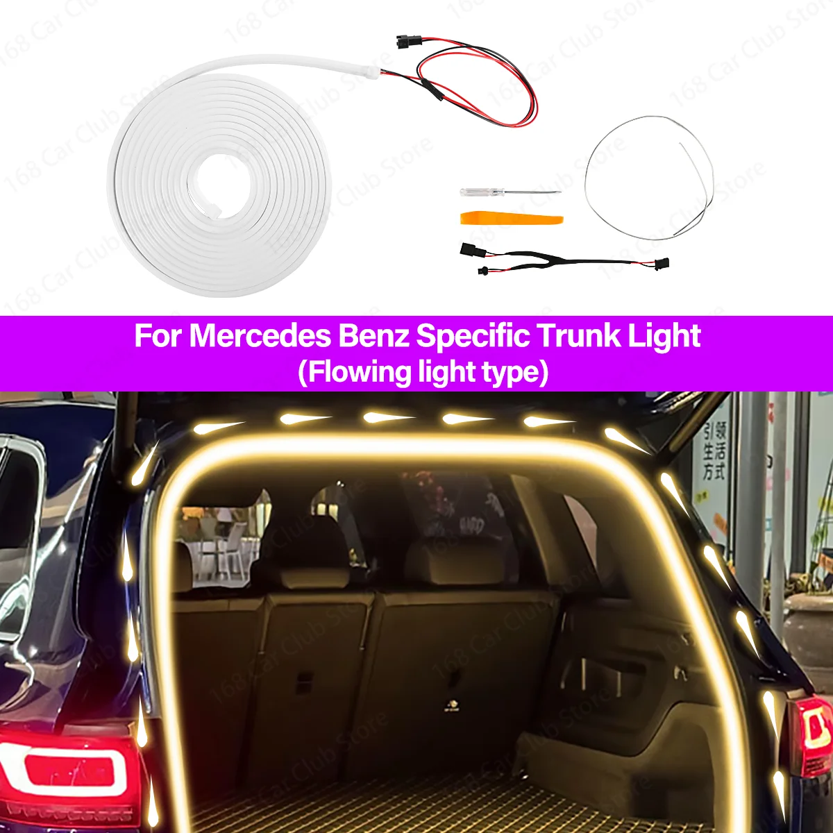 

LED Atmosphere Light 4.05 Meters Car For Mercedes-Benz Trunk Flowing Light Whie Yellwo Tail Box Brightening Light Auto Interior