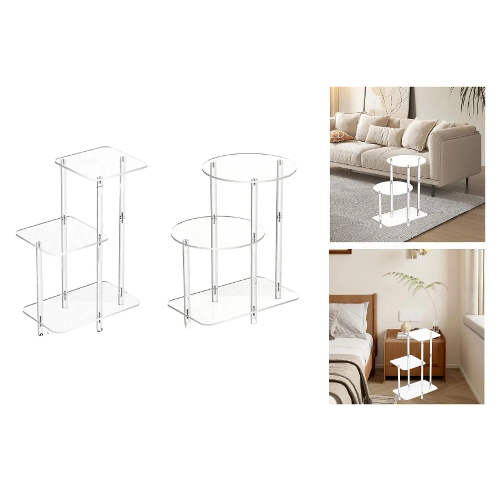 

Acrylic Display Risers Acrylic Side Table Easy Assembly Gifts 3 Layer End Table for Kitchen Office Candies Figure Cosmetic