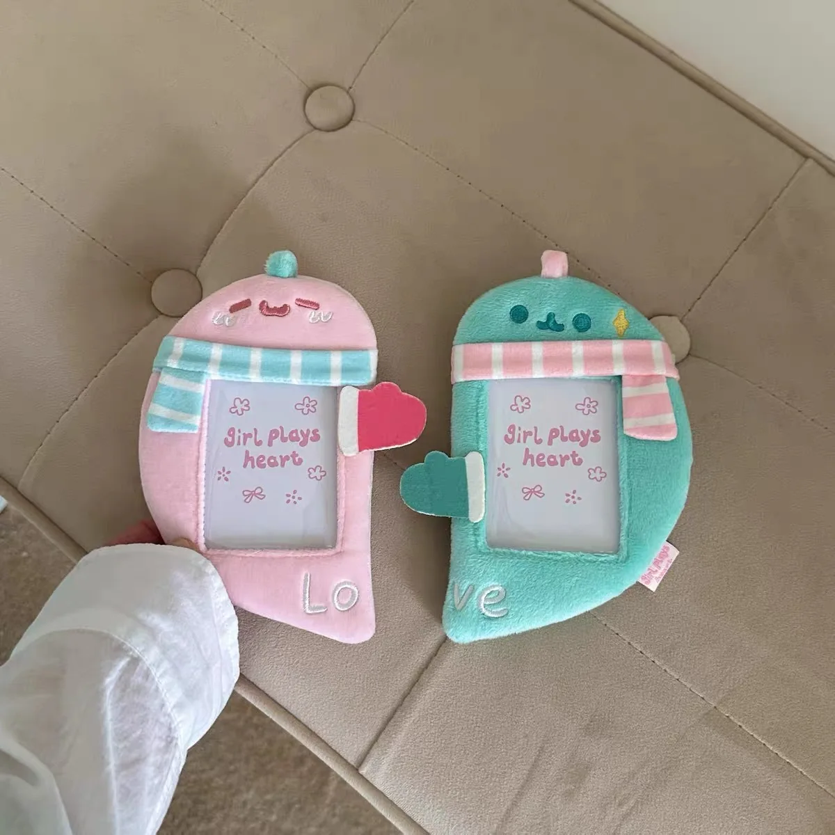 Kawaii original Love Hug Plush 3 inch Kpop Photocard Holder Photo Idol Polaroid couple card sleeve Storage pendant Stationery