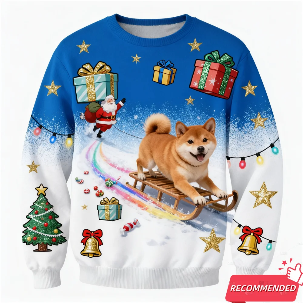 عيد الميلاد رجل سترة المرأة موضة مضحك البلوز ثلاثية الأبعاد كلاب أليفة طباعة للجنسين البلوز Harajuku سترة مضحكة غير رسمية Y2k القمم