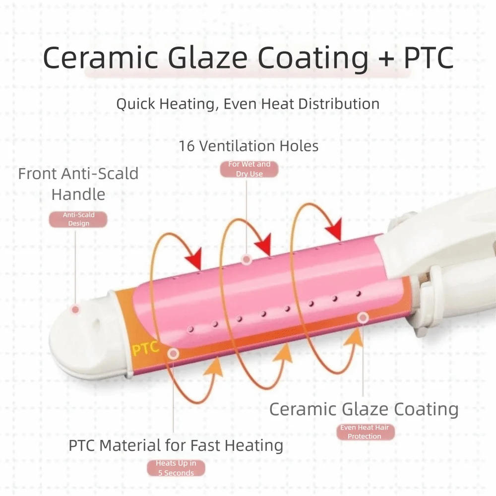 

Professional Ceramic Hair Curler Quick Heating Portable Electric Curls Wand Temperature Control Hair Waver Curlers Salon