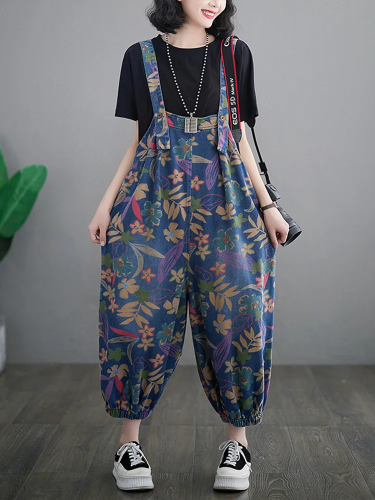 NYFS 2023 Spring Summer Women Denim Overalls Trousers Female Vintage  Loose Plus Size Fashion Print Women Jumpsuit