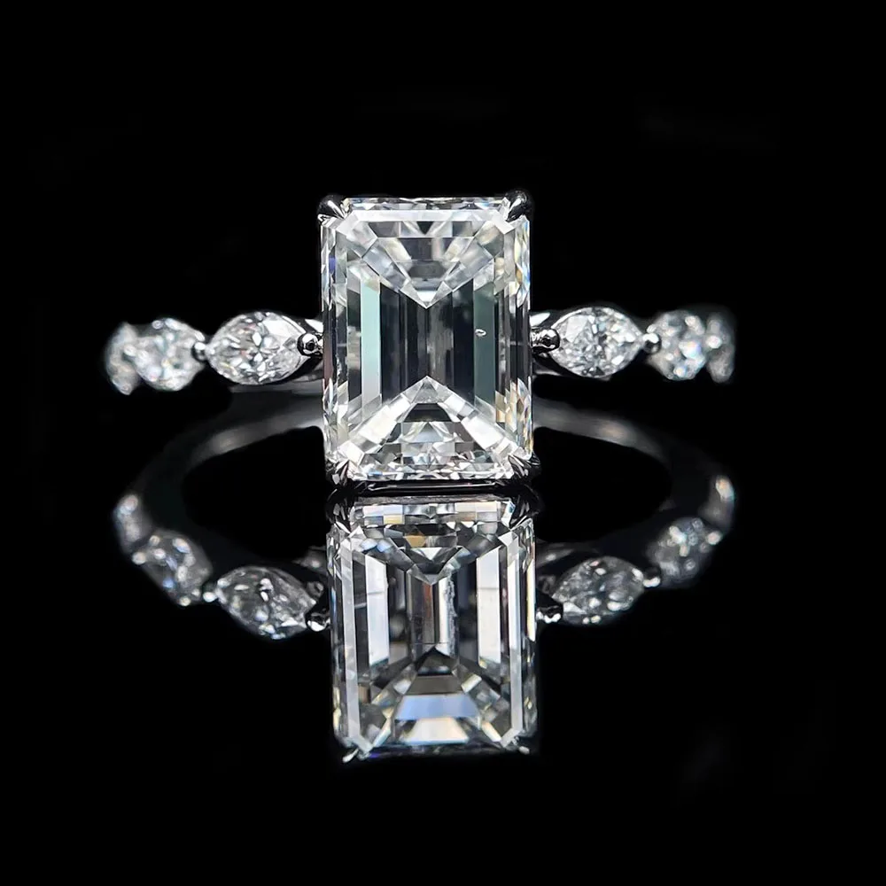 IGI Lab Growing Diamond Ring luxury Emerald shape D Color 1 2 3Ct Solid 14K White Gold Ring Diamond wedding ring Factory