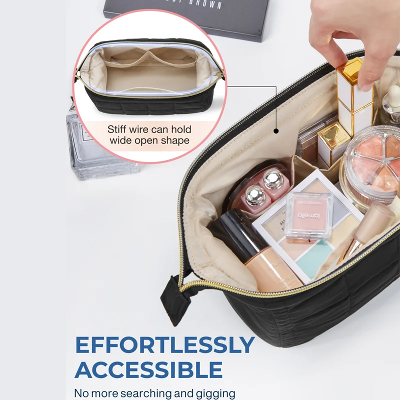 BAGSMART Travel Makeup Bag Cosmetic Bag for purse Make Up Brush Organizer Case for Women Large Wide-open Portable Pouch