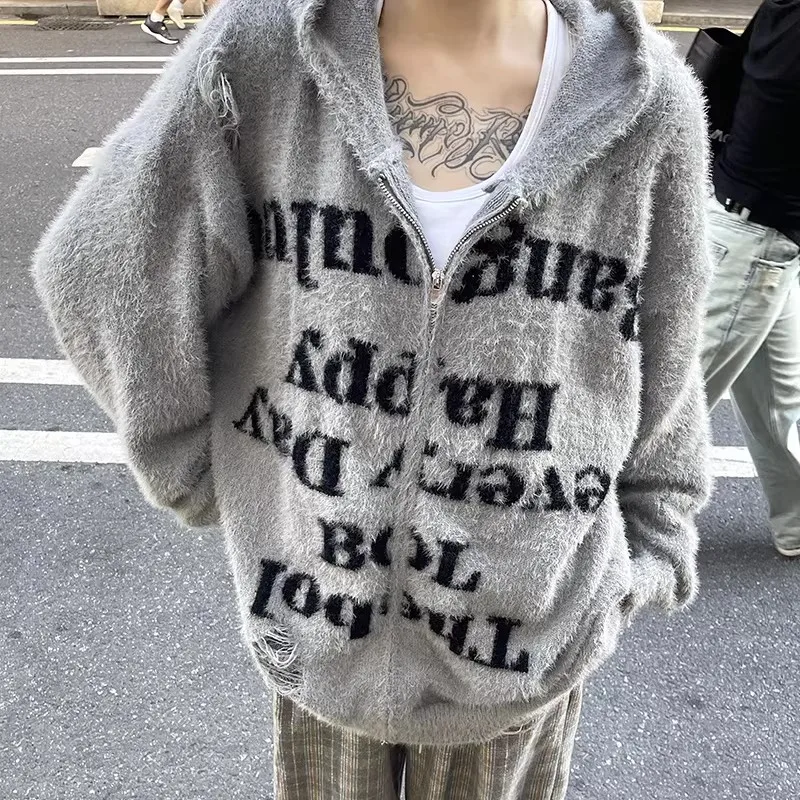 

ey Oversized Long Sve Men's Knitwear Autumn Winter Large Size 250 Pou Hooded Open Cardigan Coat Warm Polyester Fiber