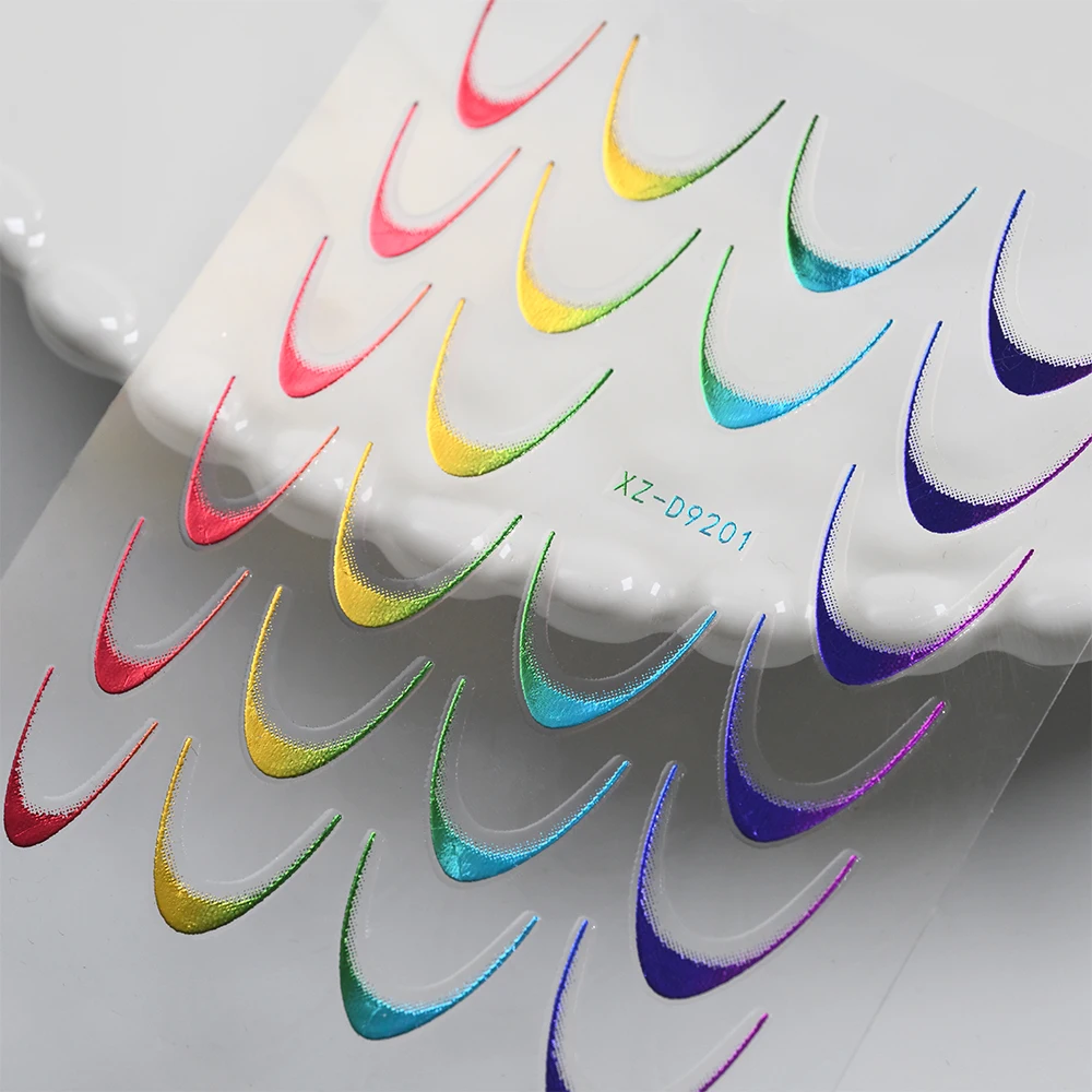 8Colors Colorful French Lines Nail Stickers Geometric Curve Line Self-Adhesive Nails Decals Laser Wave Stripe Manicure Sliders
