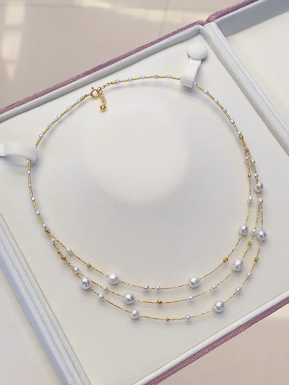 Certificate 925 Sterling Silver Natural High Quality Aurora Freshwater Pearl Necklace Dainty Stackable Multi-Layer Choker Jewel