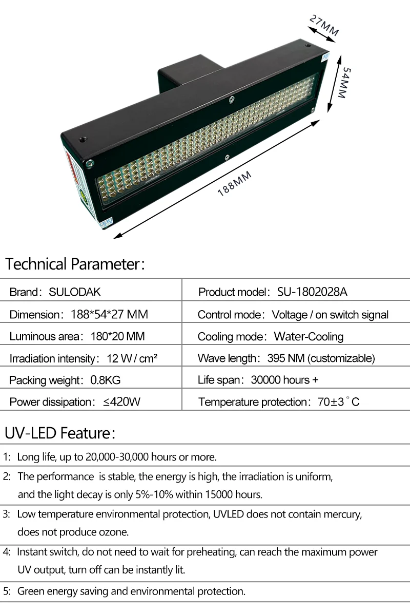 420W 180*20Mm Watergekoelde UV-Printer Gemodificeerde Led UV-Uithardingslamp Toshiba/Ricoh/Seiko/Konica Uv-Printer Gemodificeerde Led UV-Lamp