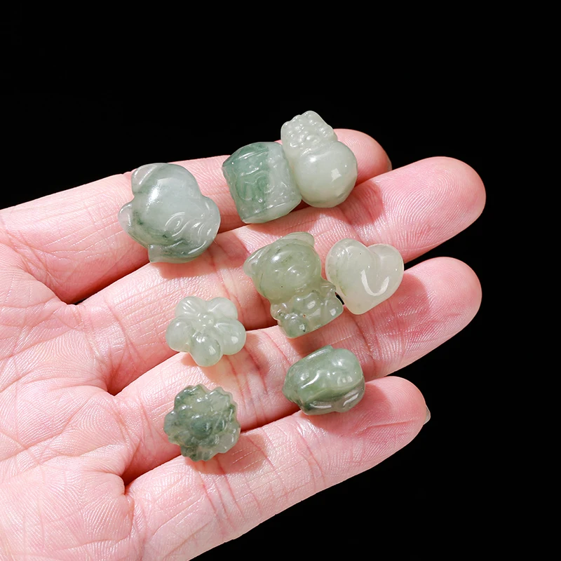 1 Pc Random Color Natural Stone Ice Green Jade Carved Fox Flower Rabbit Shape Bead For Jewelry Making Diy Necklace Bracelet