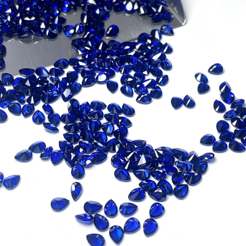 Laborgezüchteter Saphir, Birnenförmiger Schliff, Königsblau, kleine Akzentsteine, lose Edelsteine für Schmuckfassungen, DIY-Herstellung – Detail 4