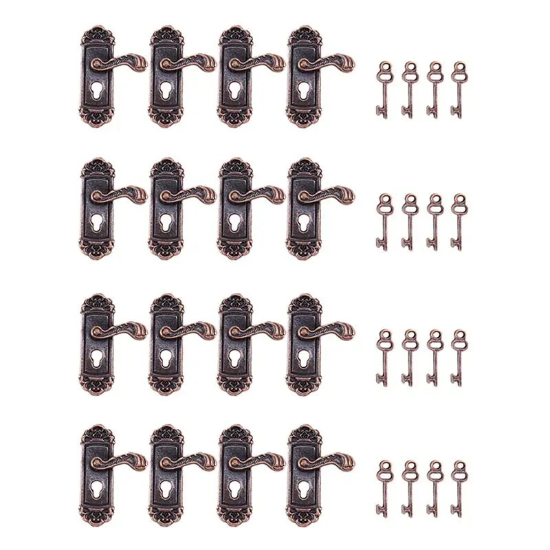 

A04F-16Pcs House Door Lock 1:12 Alloy Retro House Miniature Door Lock House Furniture Right Handle Lock Key Scene