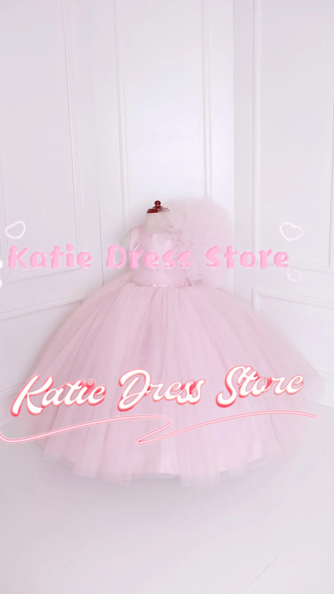 

Elegant Pink Flower Girl Dress For Wedding Tulle Puffy Sleeveless Kids Birthday Party First Communion Ball Gowns Customized