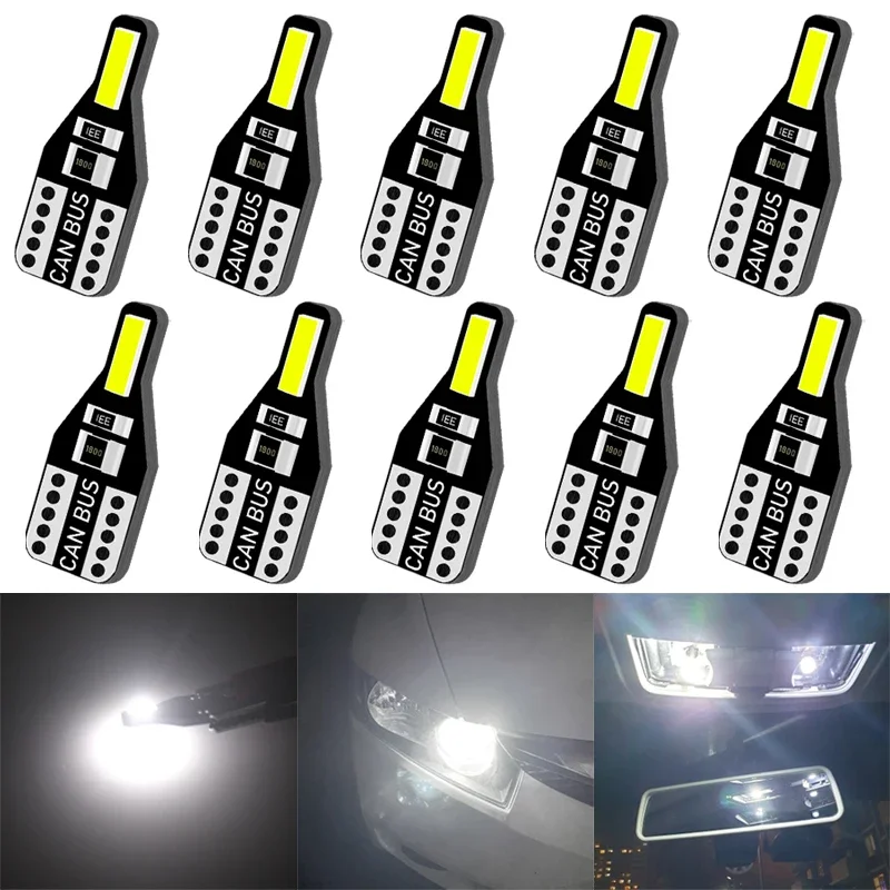 10PCS T10 W5W LED Bulb 194 Car Interior Reading Lights Canbus Daytime Running Lights 7020 COB 2SMD Wedge Bulb White No Error