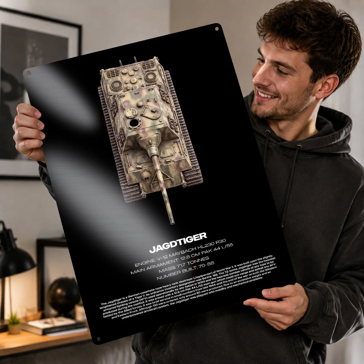Jagdtiger Tank Destroyer Technical 3D Texture Metal Poster Customized Wall Art Tin Sign Gift for Mancave Garage Accessories Home