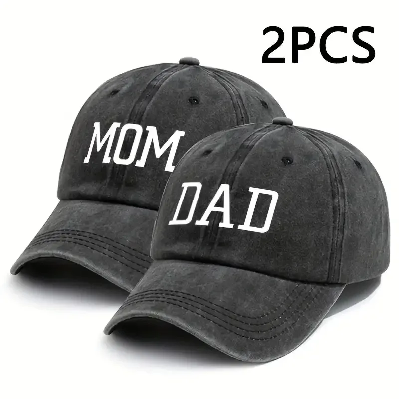 

Set of 2 'Mom Dad' Baseball Caps, Vintage Washed Soft-Top Adjustable Unisex Hats for Outdoor All Seasons
