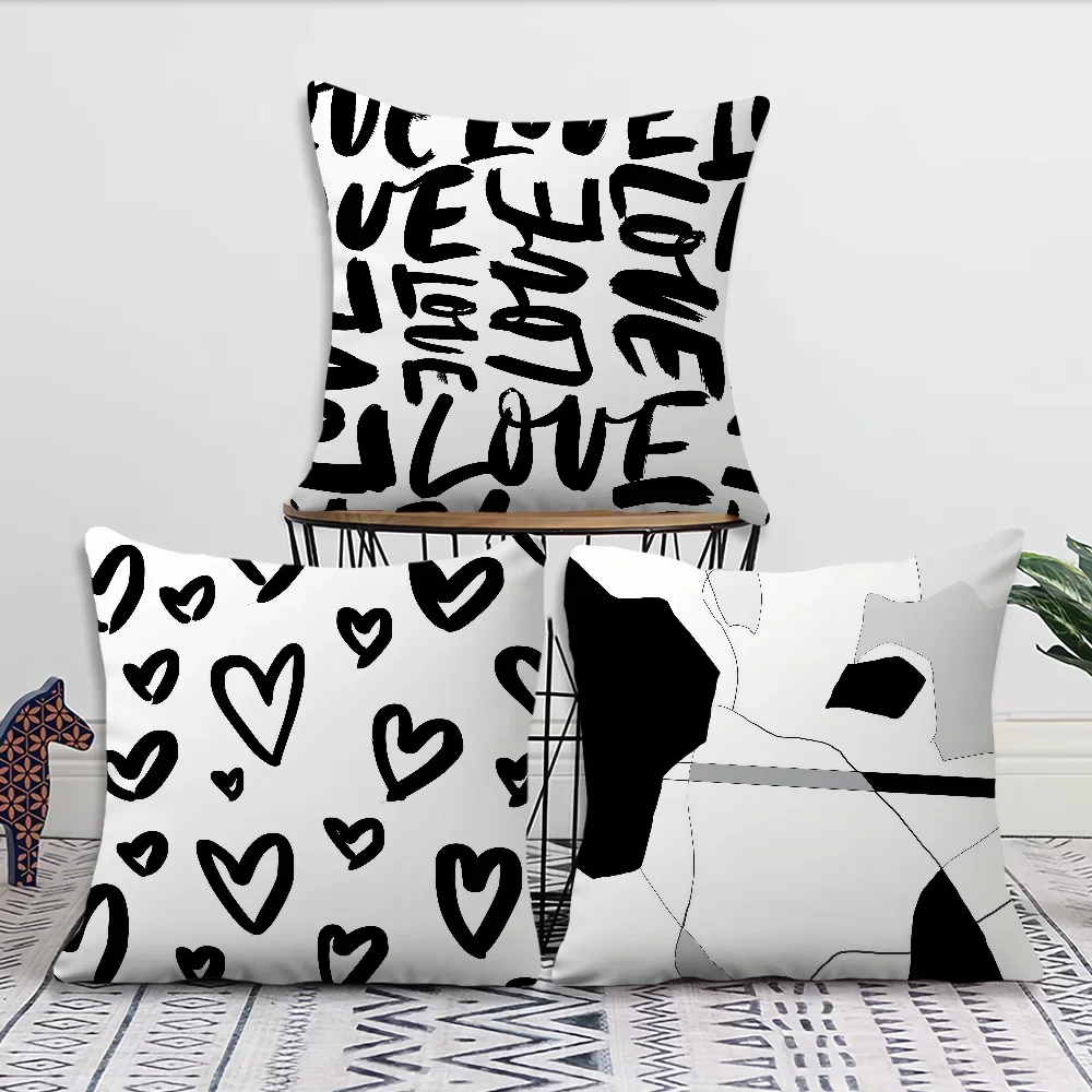 Black Comfortable Abstract Soft Stripe Pillow Case White Art Sofa Geometric Living Room Home Office Decor Protective Covers - view 2