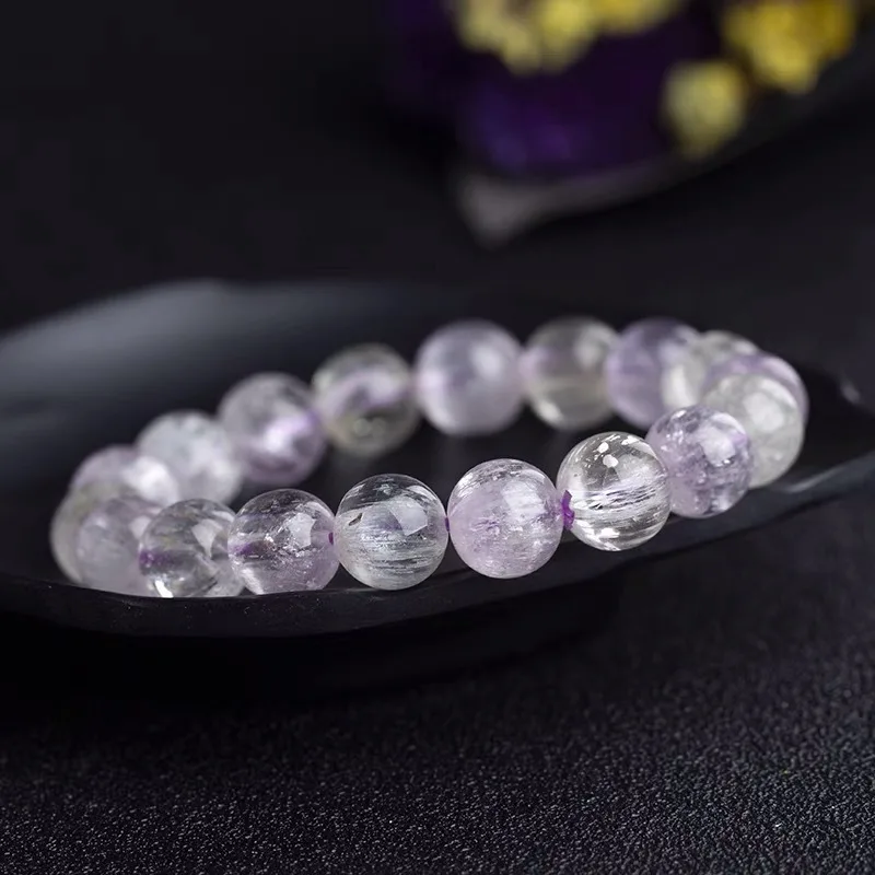 

Natural Nice Purple Kunzite Round Beads Bracelet Women Bracelet Jewelry Cat Eye Kunzite AAAAA Treasure Luxury Goods