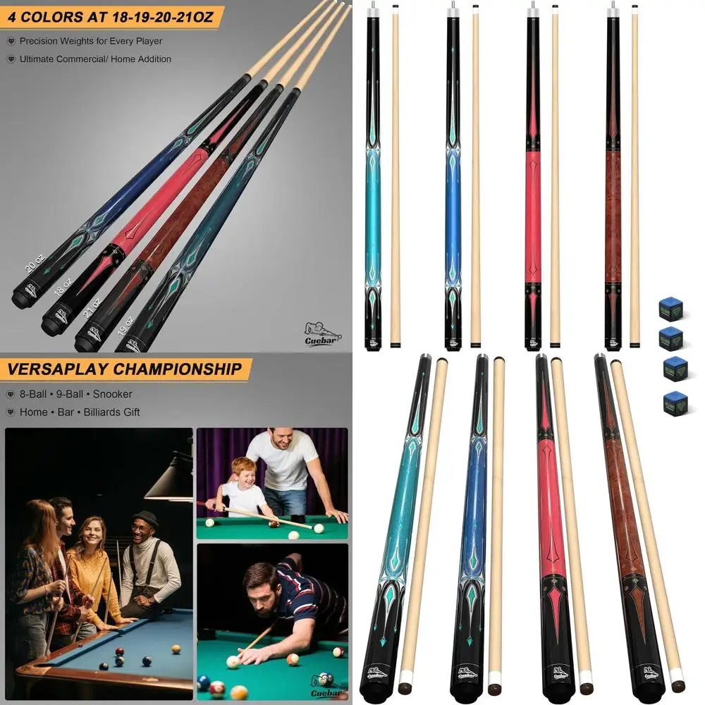 

Набор из 4 двухсекционных киях для пула из клена, вес 18-21 унция, наконечники 13 мм, с мелком и необрезанной рукояткой для взрослых