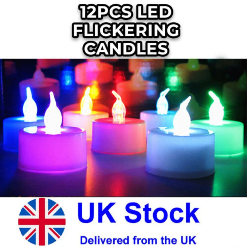 12 X LED Colour Changing Flickering Mood Tea Lights Flameless Battery Operated