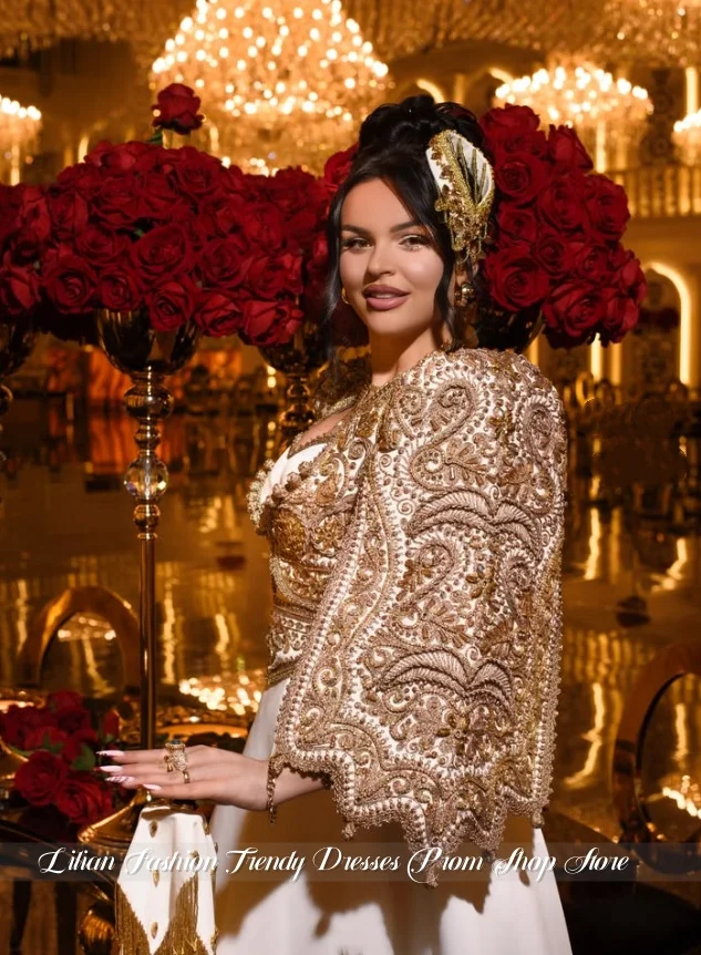Customised Gorgeous Algerian Wedding Gown Luxurious Beaded Embroidered Bridal Gown Arabic Ethnic Wedding Dress Evening Gown