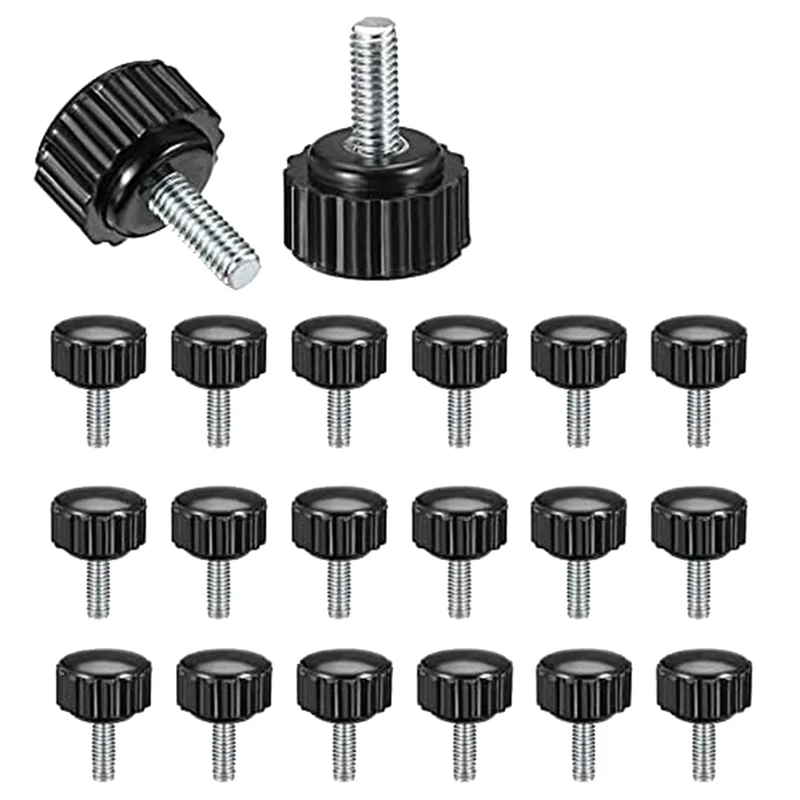 Threaded Knurled Thumbscrew, 20 PCS M4 X 10 mm Mount Bolts Screw on Knobs Grips Black Round Clamping Screw Knobs