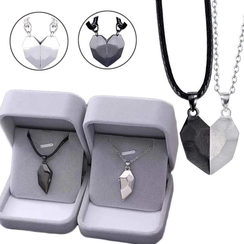 1Pair Heart Magnetic Couple Necklace for Lovers Love Pendant Necklace for Men Women Wedding Couple Jewelry Valentine's Day Gift