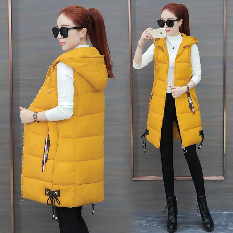 

Female Oversized Cotton Vests Womens Sleeveless Coat Hooded Waistcoat Puffer Parkas Long Warm Padded Outwear G832