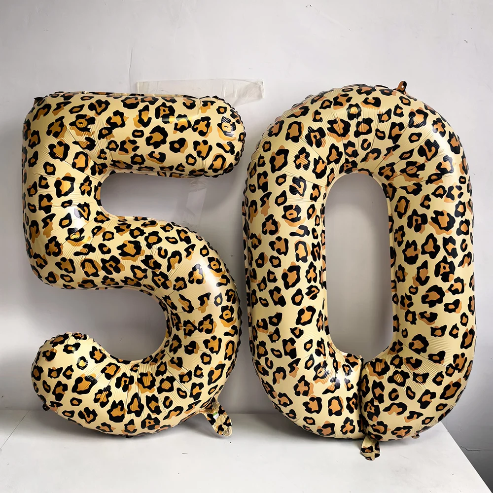 32Inch Leopard Print Number Balloon 0-9 Cheetah Print Foil Balloons for Wild One Safari Birthday Animal Print Party Decorations view 5