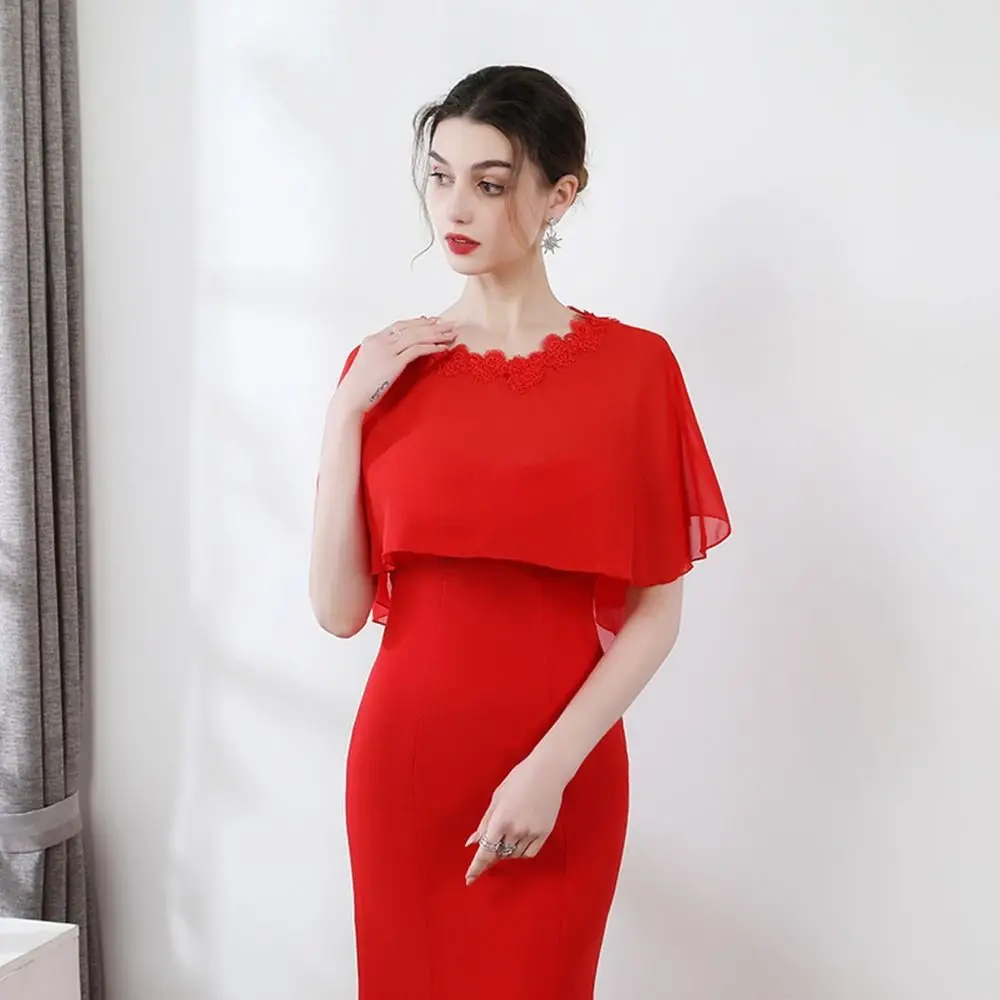 Mesh Bridesmaid Shawl New Solid Color Dress Accessory Veil Shawl Chiffon Cover Up Thin Shawl Women