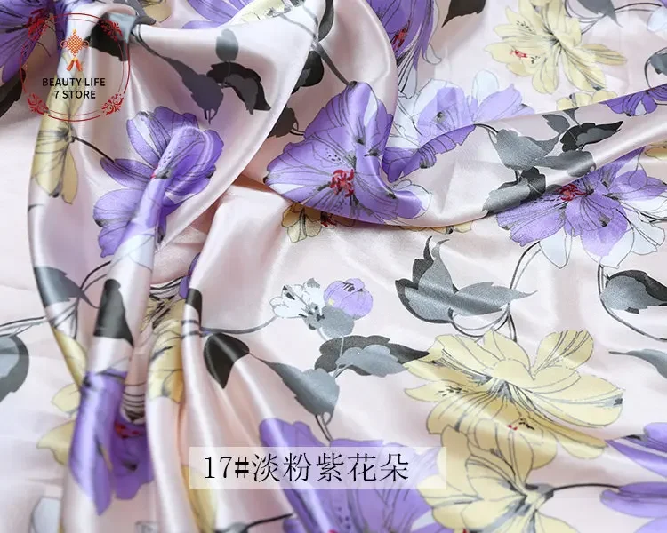 Imitation Silk Satin Fabric Printed Flowers Pattern Charmeuse Cloth for Sewing Clothing Background Tablecloth DIY 150*100cm