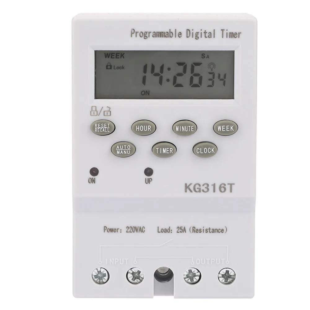 KG316T AC220V Timer Switch Digital Display 1 Minute to 168 Hours Digital Programmable Timer Automatic Time Control