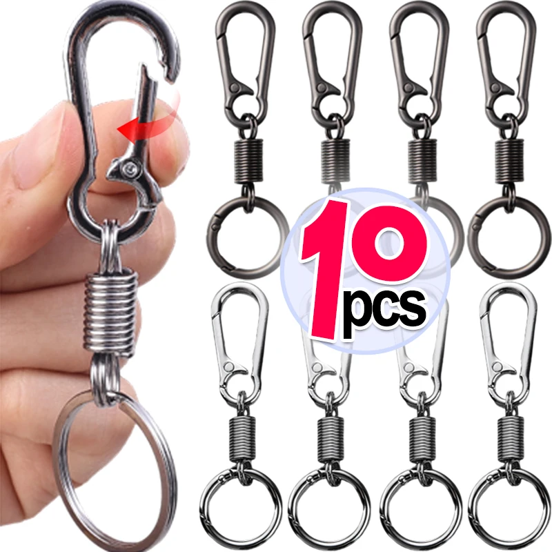 Spring Keychain for Men Stainless Steel Carabiner Buckle Key Rings Anti-lost Climbing Hook Car Keychians Metal Bag Accessories