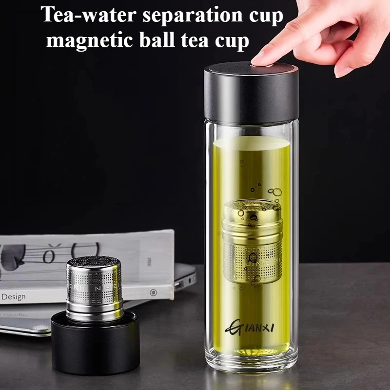 

Стеклянная бутылка для воды с ситечком для чая и магнитной крышкой для чашки, термостойкая чашка для воды, портативная герметичная офисная бытовая чайная чашка
