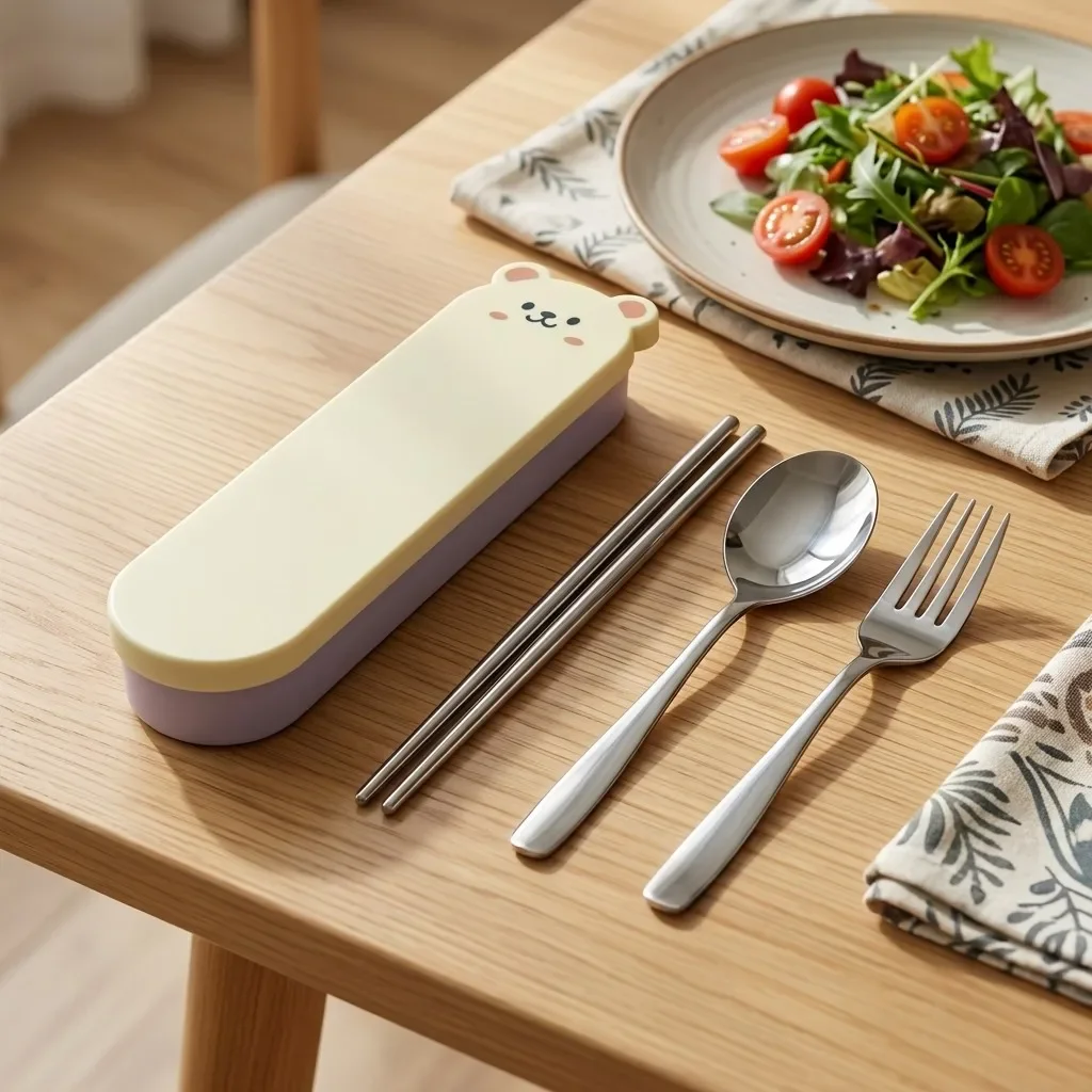Portable Stainless Steel Cutlery Set Tableware Spoon Fork Chopsticks Organizer Case Travel Camping Silverware Kids Lunch Box