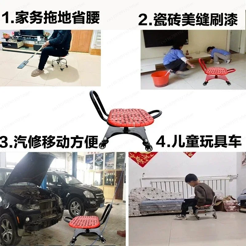 Height Adjustable Rolling Stool with 360° Swivel Wheels, Mobile Workshop Seat for Auto Repair Tile Grouting & Warehouse Sorting