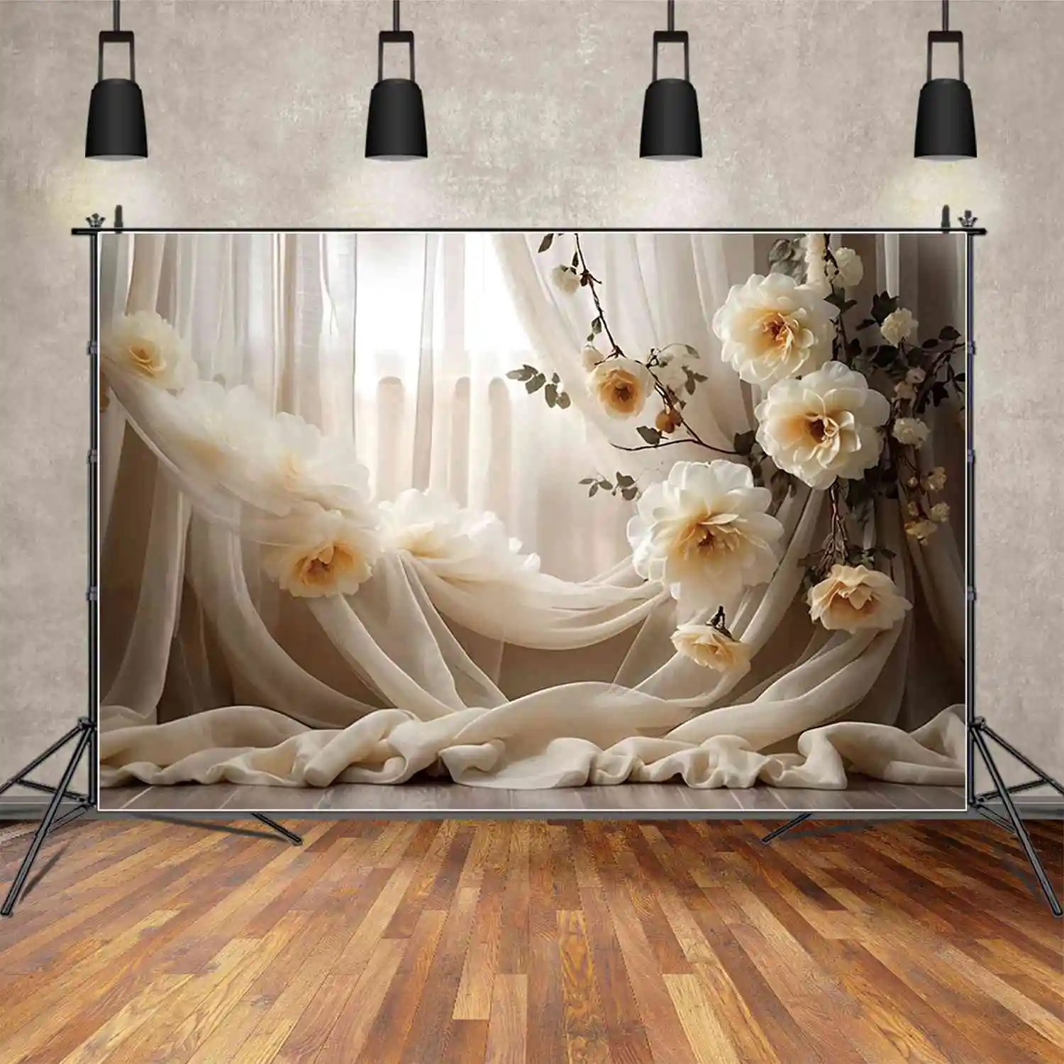 MOON.QG Girls Portrait Bohemian Style Backdrop Curtain Flower Drapes Backgrounds Custom Party Decoration Photography Supplies