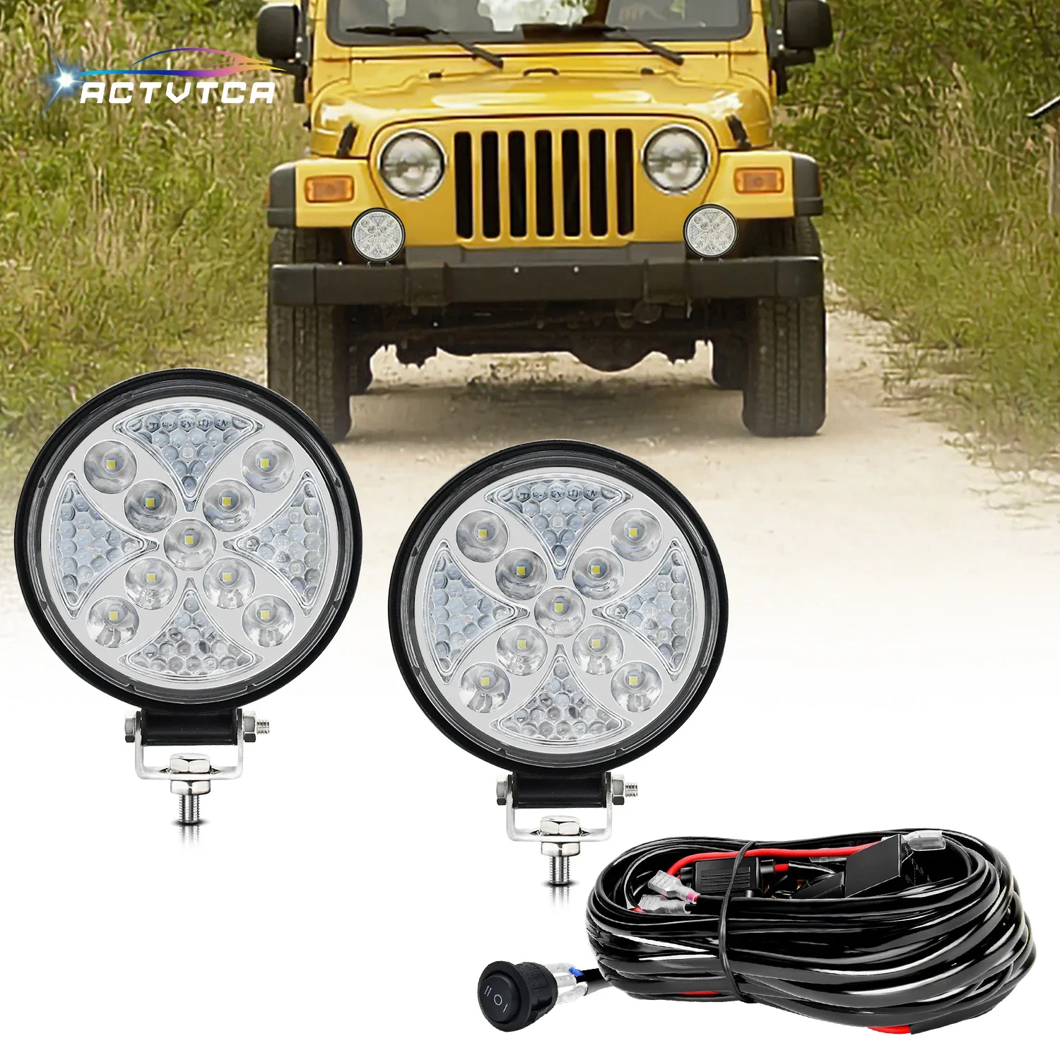 

ACTVTCA Auto Work Light 180W Led Light Round LED Offroad LED Bar 4 Inch Spot Flood Fog Lamp12V 24V Off Road 4x4