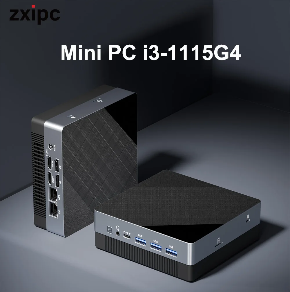 ZXIPC Mini PC Computer Gaming Intel Core i3 115G4 CPU NUC Office DDR4 NVMe Gaming Mini Computer HDMI VGA Four Display