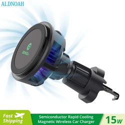 Magnetic Car Wireless Charger Cooling Car Phone Holder Mount for iPhone 15 14 13 12 Pro Max Mini Macsafe Fast Car Charging Stand